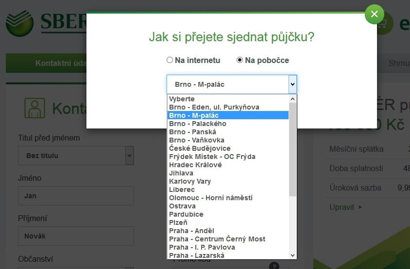 Sberbank půjčka krok 1