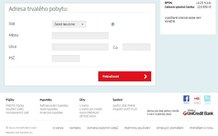 Unicredit bank Presto půjčka krok 3