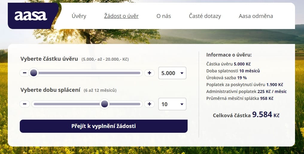 Žádost Aasa půjčka - krok 1