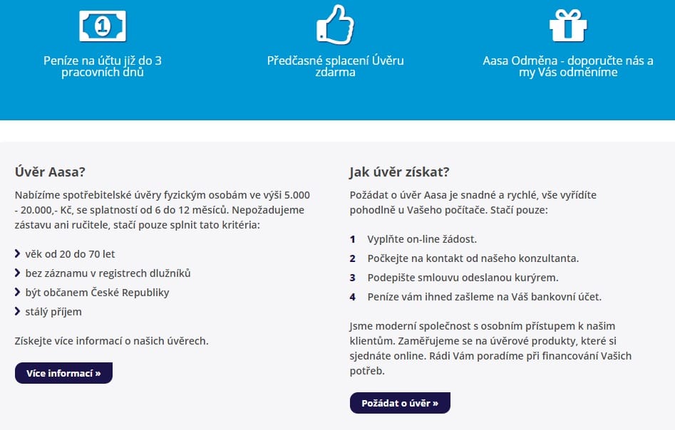 Žádost Aasa půjčka - krok 2