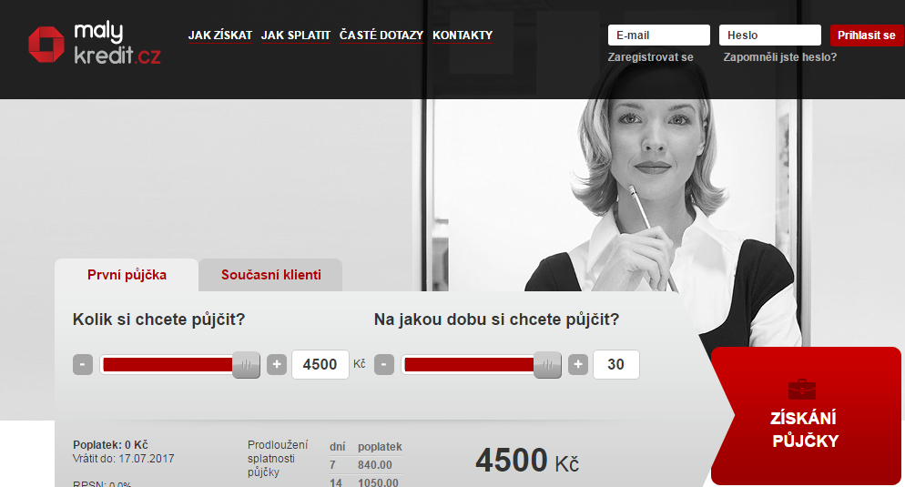 Žádost Malykredit - krok 1