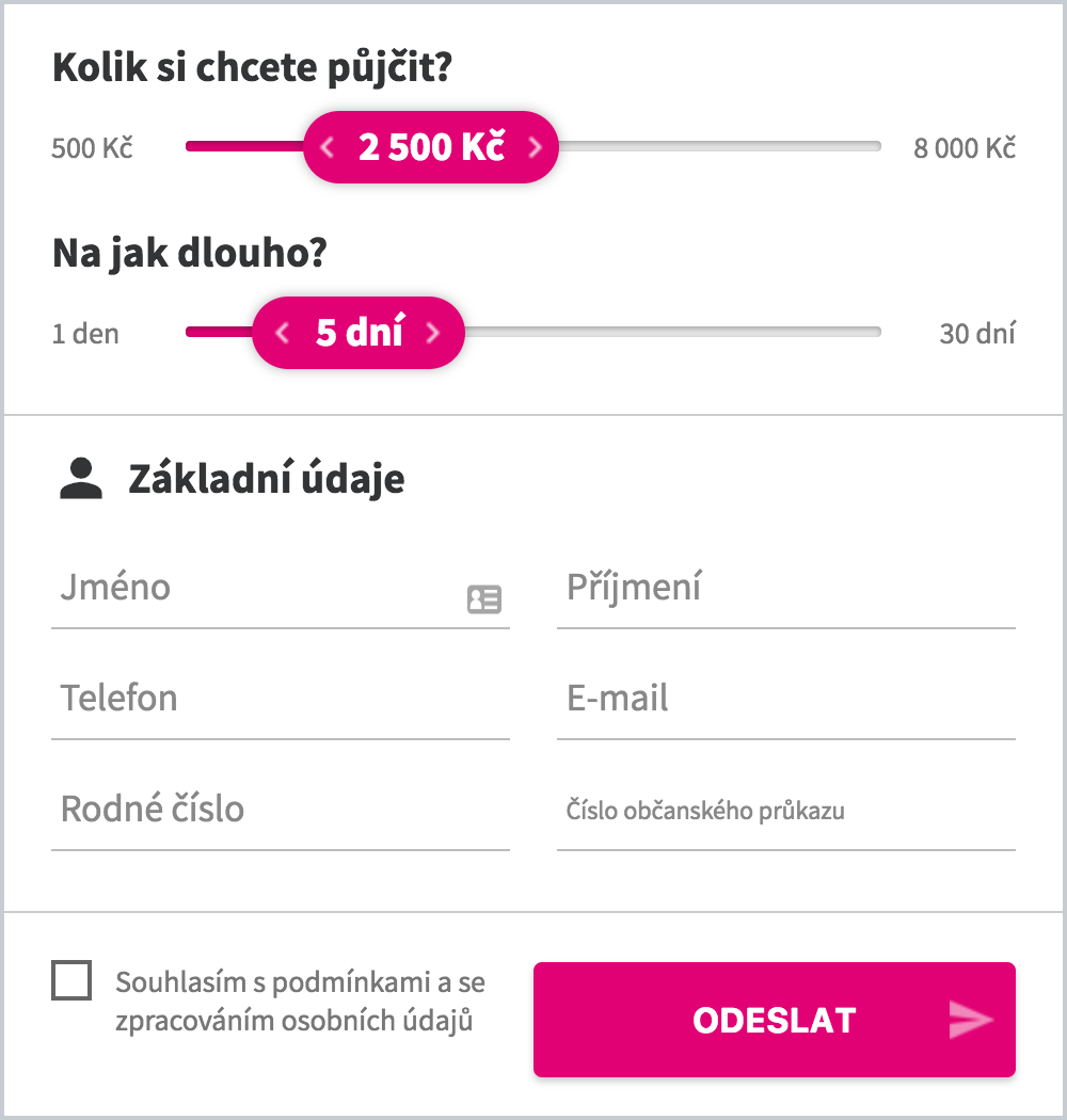 Ninja půjčka krok 1