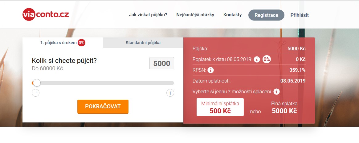 Žádost ViaConto - krok 1