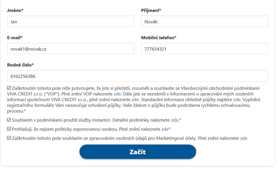 Žádost Viva Credit - krok 2