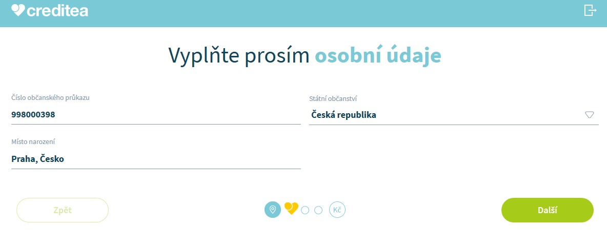 Žádost Creditea - krok 3