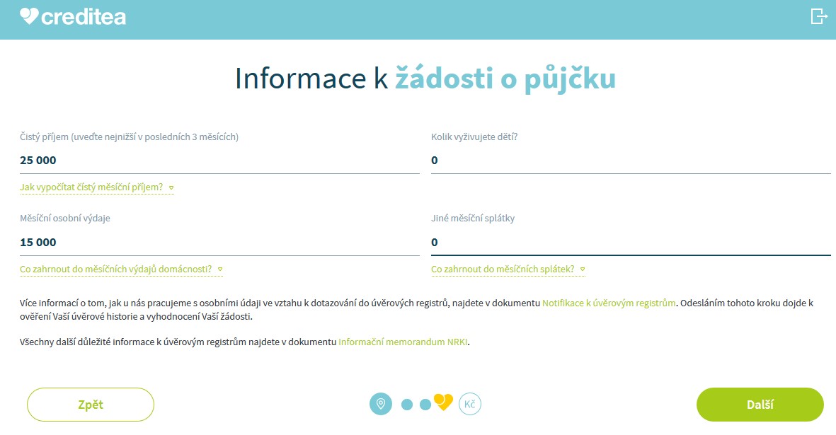 Žádost Creditea - krok 5