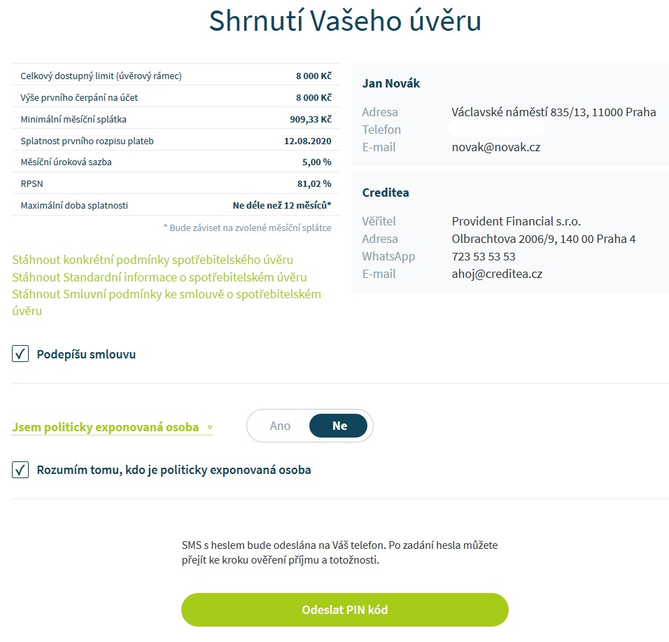 Žádost Creditea - krok 7