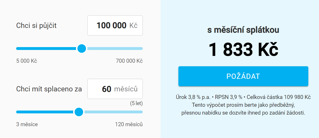 Žádost Equa půjčka minutová půjčka - krok 1
