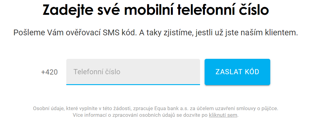 Žádost Equa bank minutová půjčka - krok 2