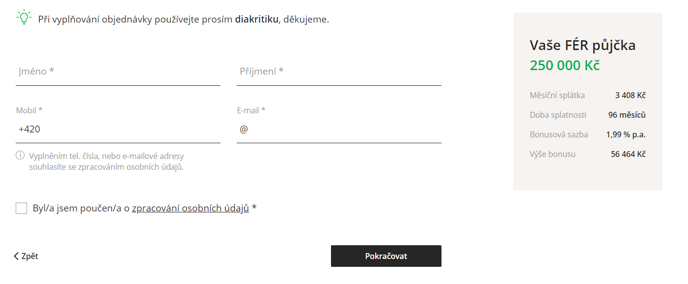Žádost Sberbank - krok 2