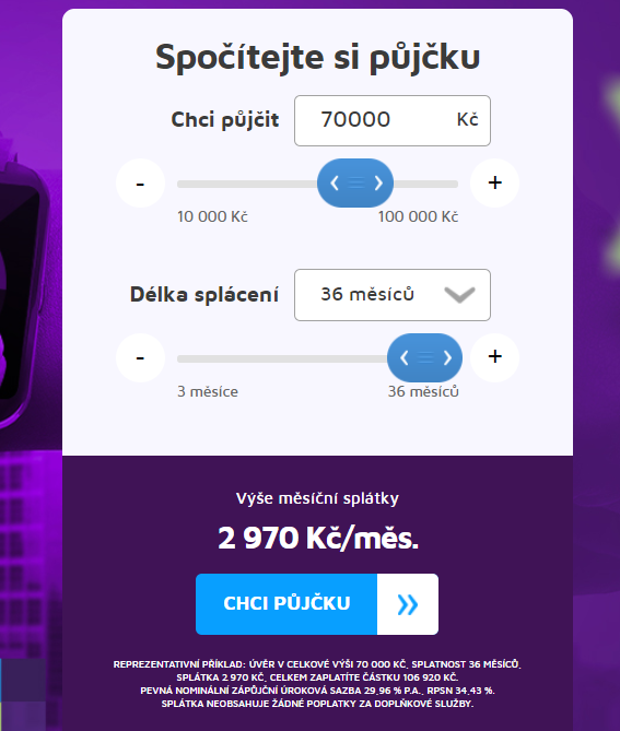 Žádost Razdva půjčka - krok 1