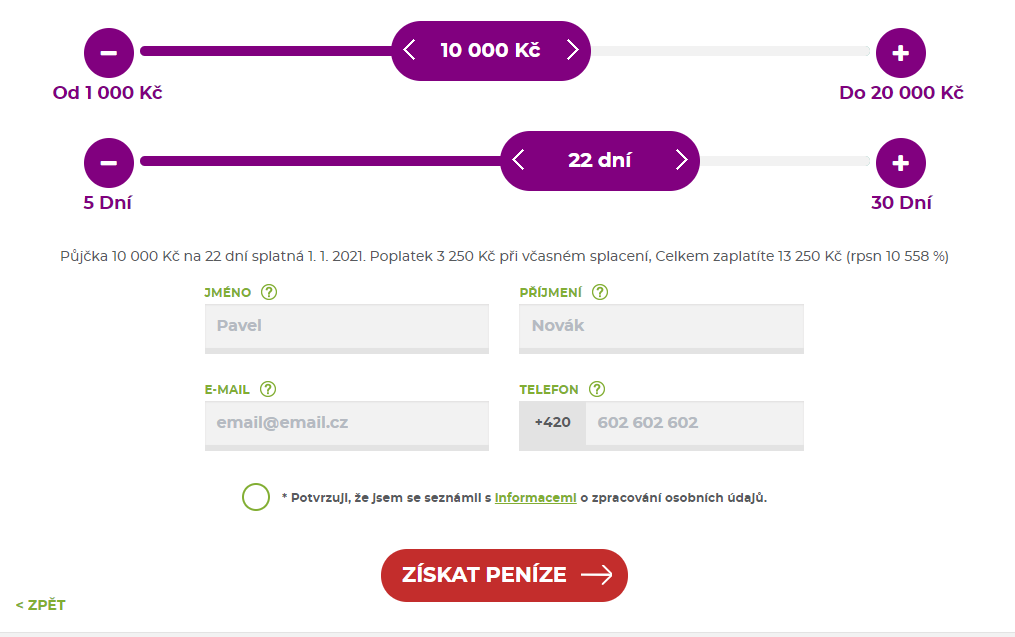 Žádost Cool Credit - krok 2