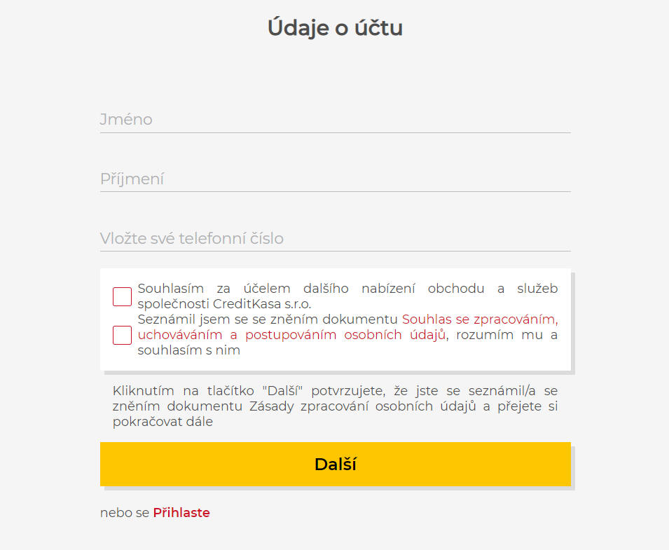 Žádost CreditKasa - krok 2