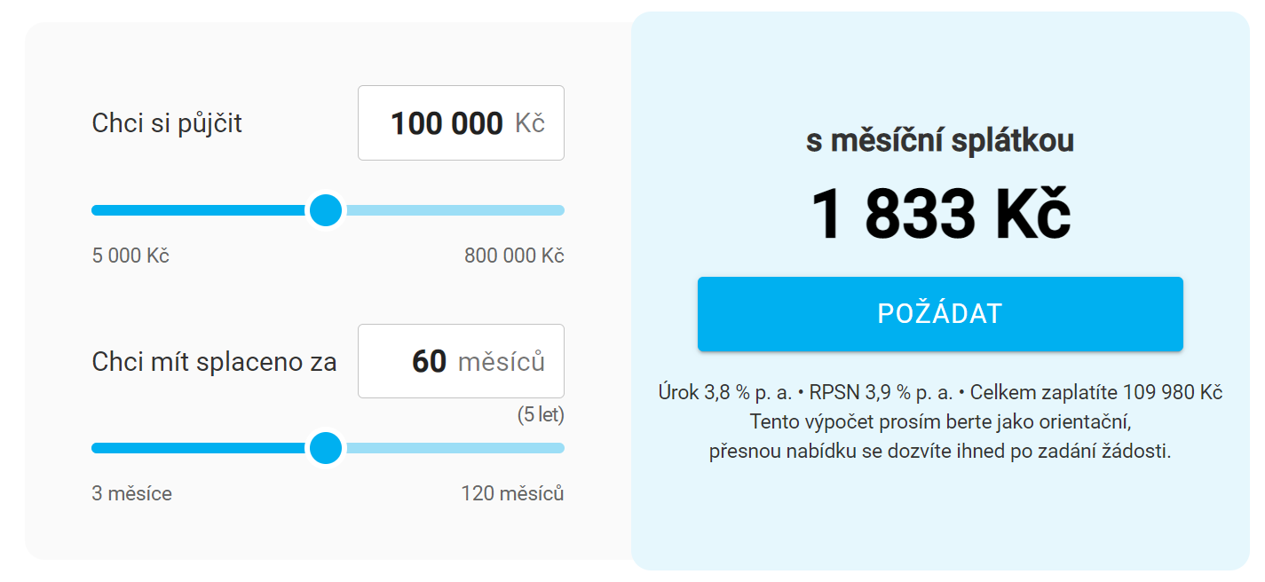 Žádost Equa půjčka minutová půjčka - krok 1