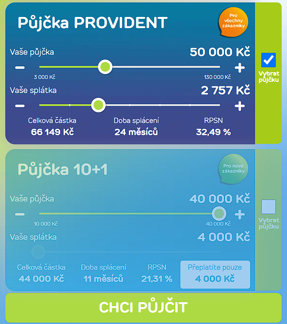 Žádost Provident - krok 1