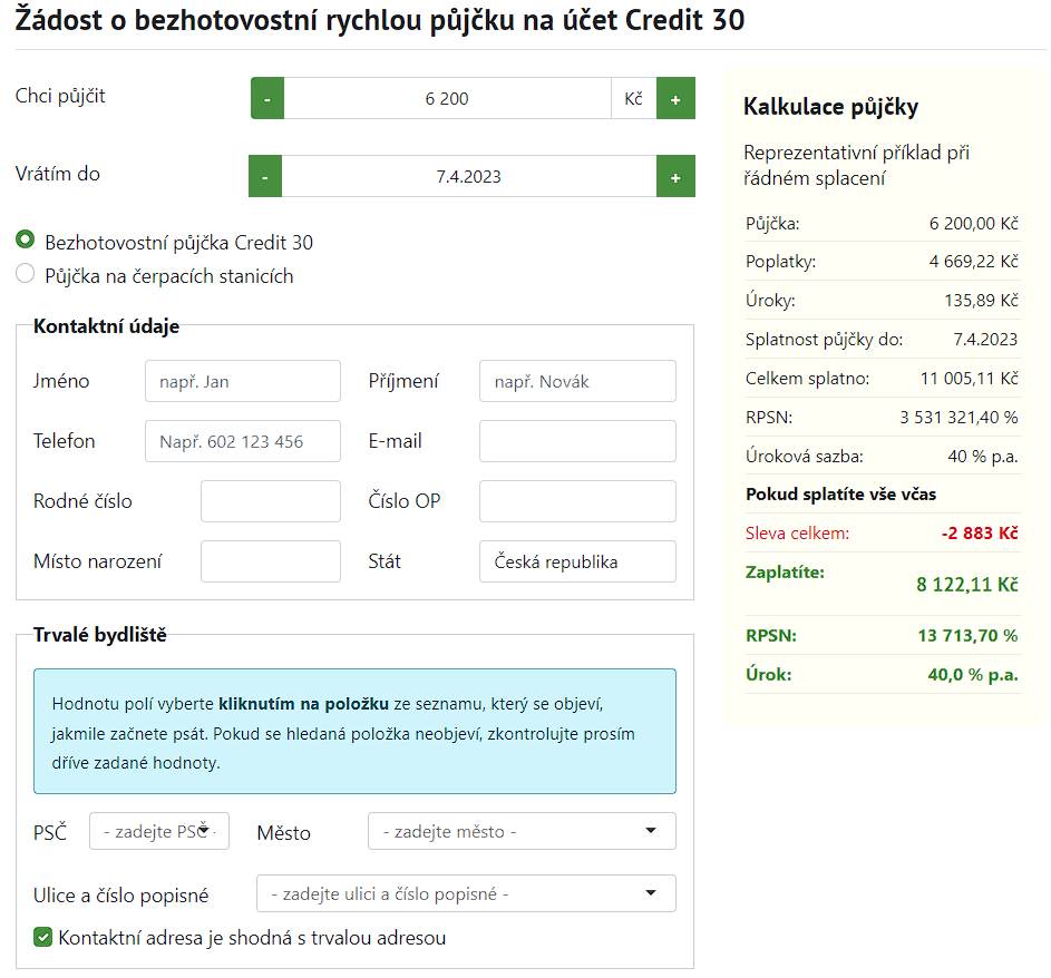 Žádost CreditPortal - krok 2