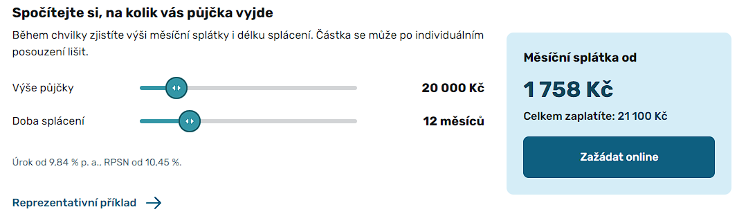 Žádost půjčka Creditea - krok 1