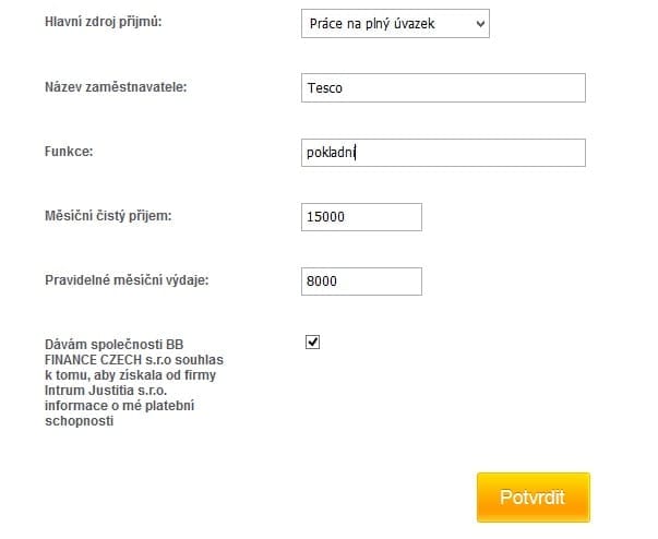 Žádost BB půjčka - krok 3