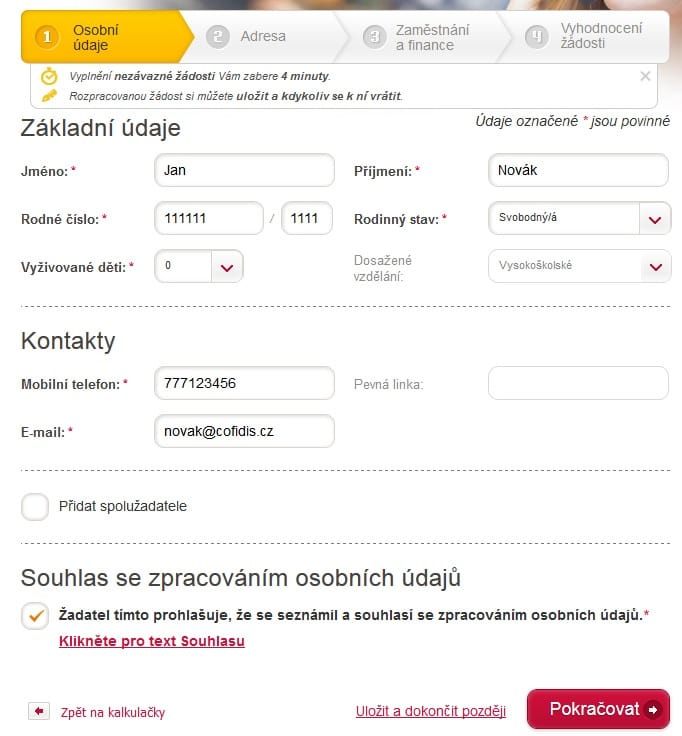 Cofidis půjčka krok 3