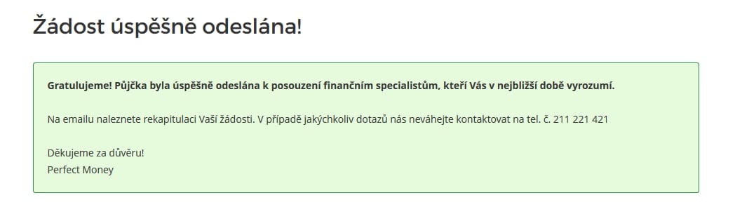 Žádost Perfect money - krok 6