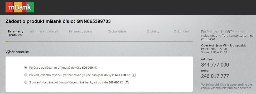 mBank mPůjčka plus krok 2
